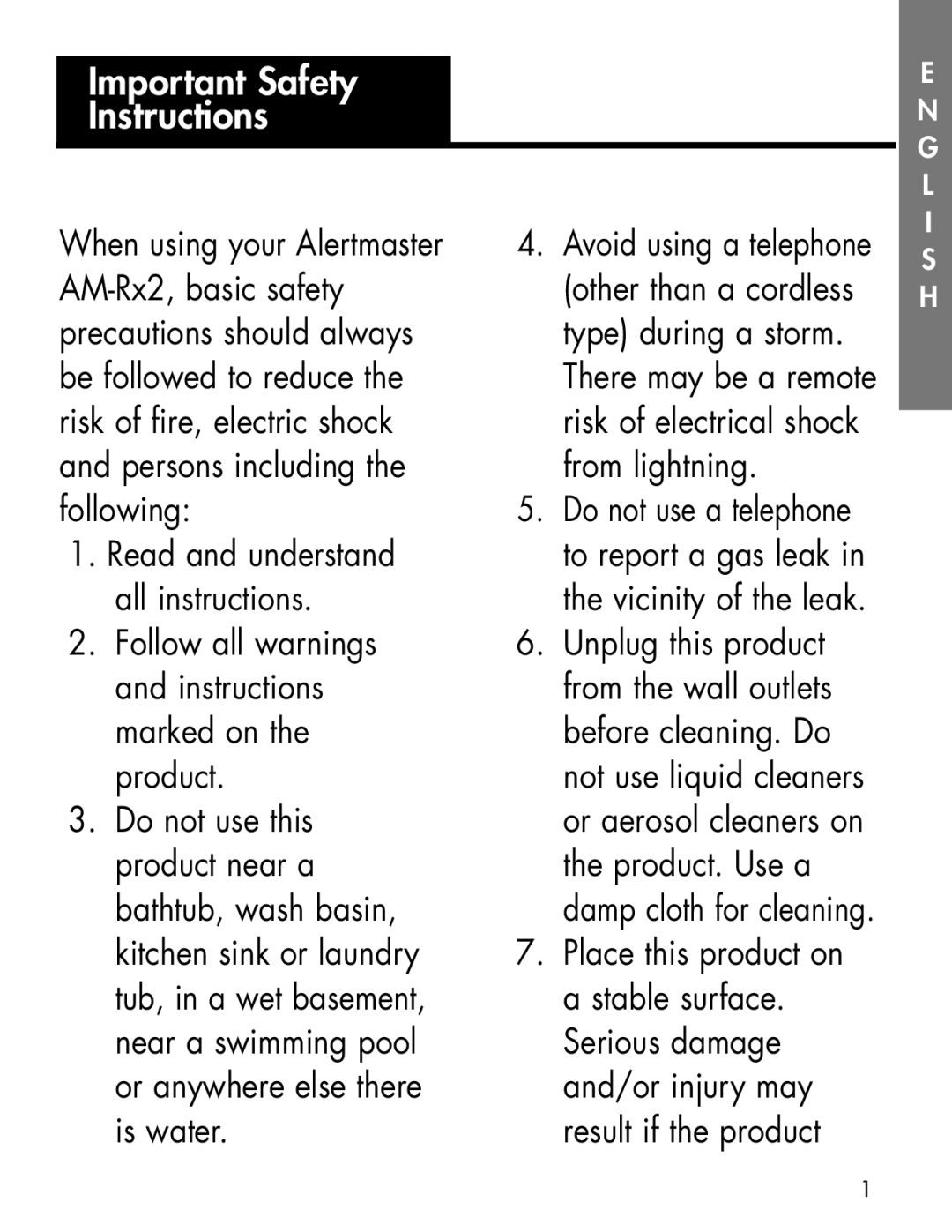 Ameriphone AM-RX2 manual Important Safety Instructions, Follow all warnings and instructions marked on the product 