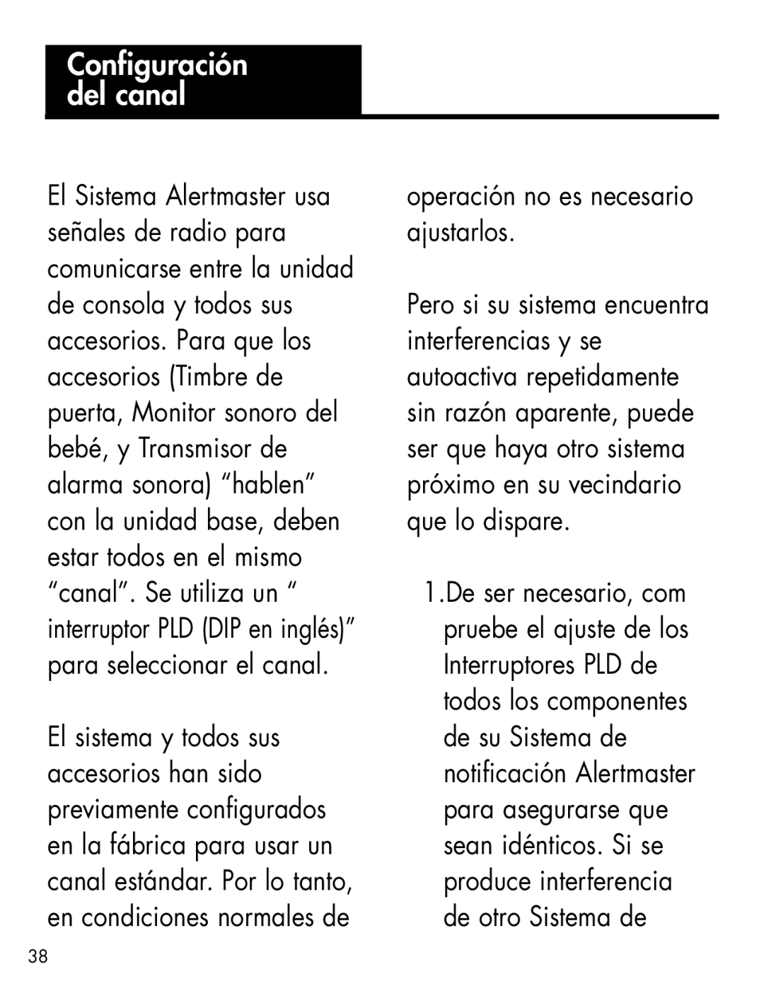 Ameriphone AM-RX2 manual Configuración del canal, Operación no es necesario ajustarlos 