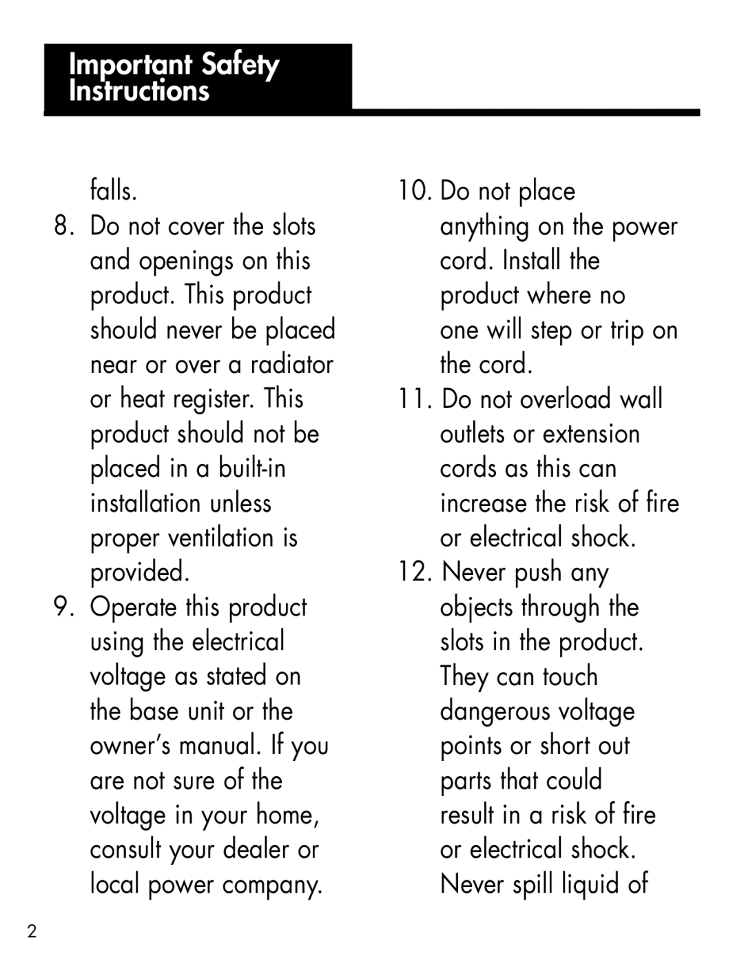 Ameriphone AM-RX2 manual Falls 