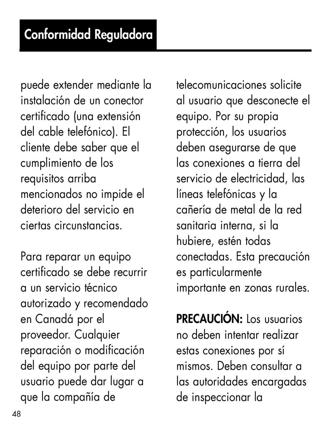 Ameriphone AM-RX2 manual Conformidad Reguladora 