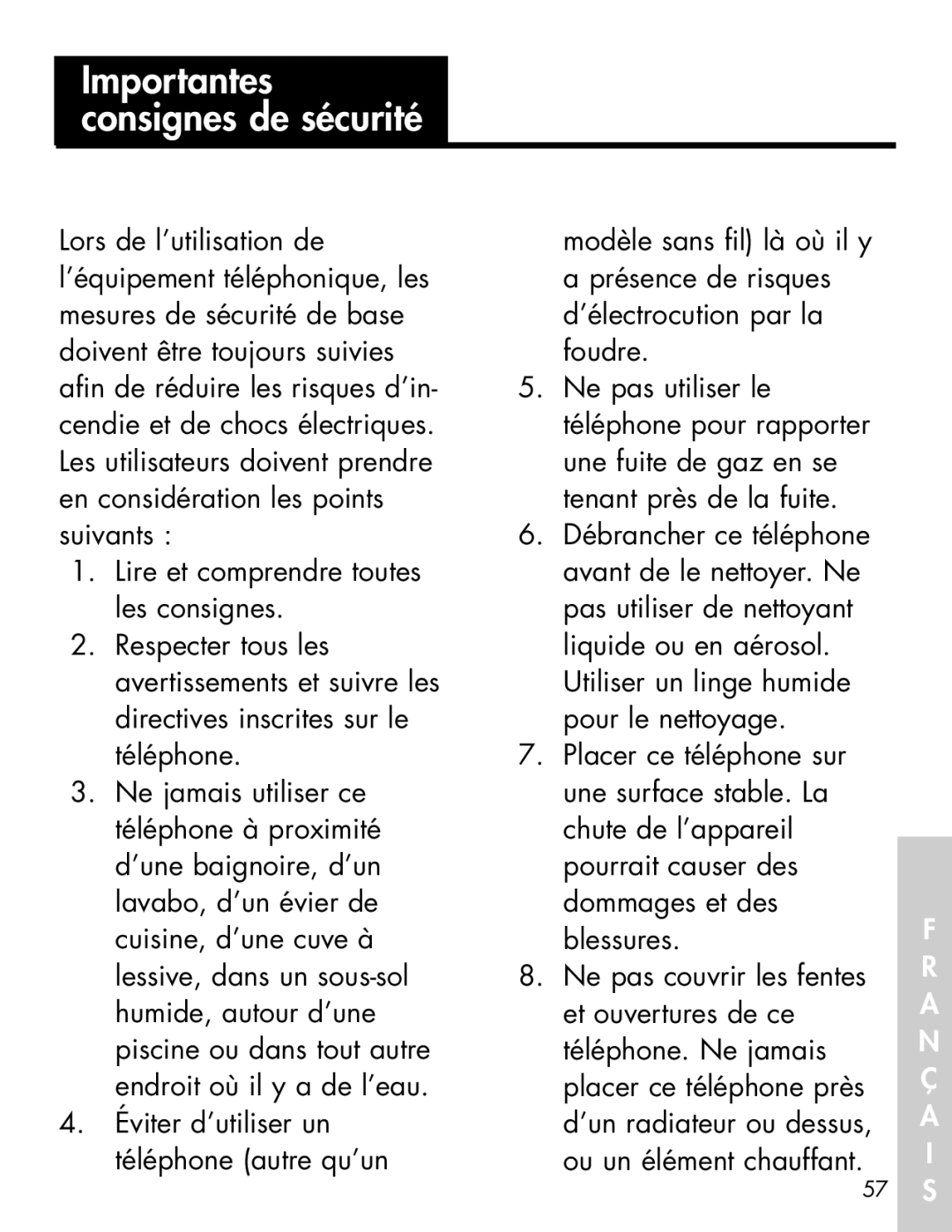 Ameriphone AM-RX2 manual Importantes consignes de sécurité 