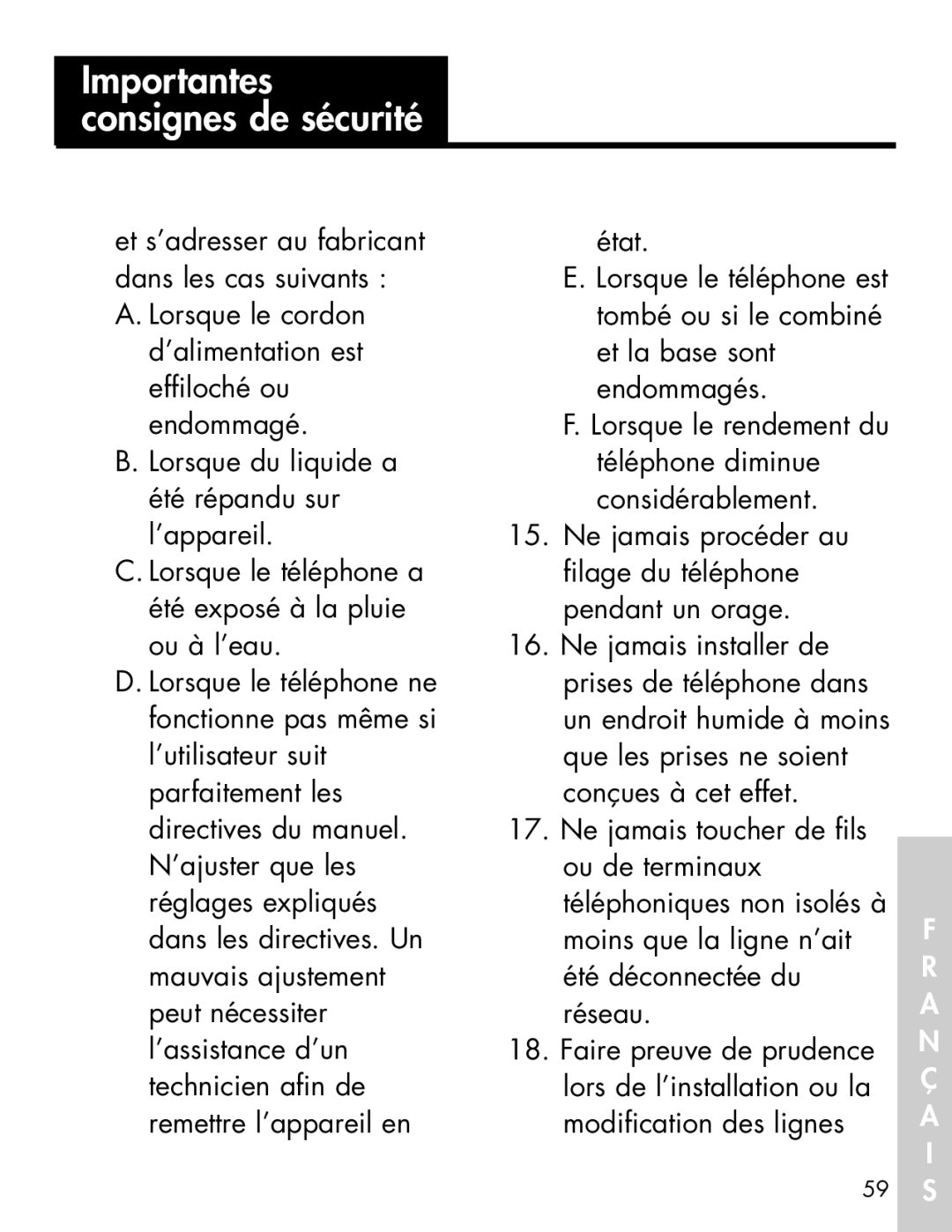 Ameriphone AM-RX2 manual Importantes consignes de sécurité 