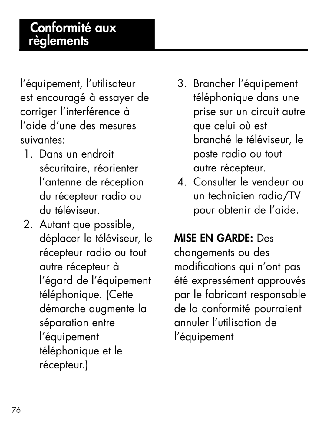 Ameriphone AM-RX2 manual Conformité aux règlements 