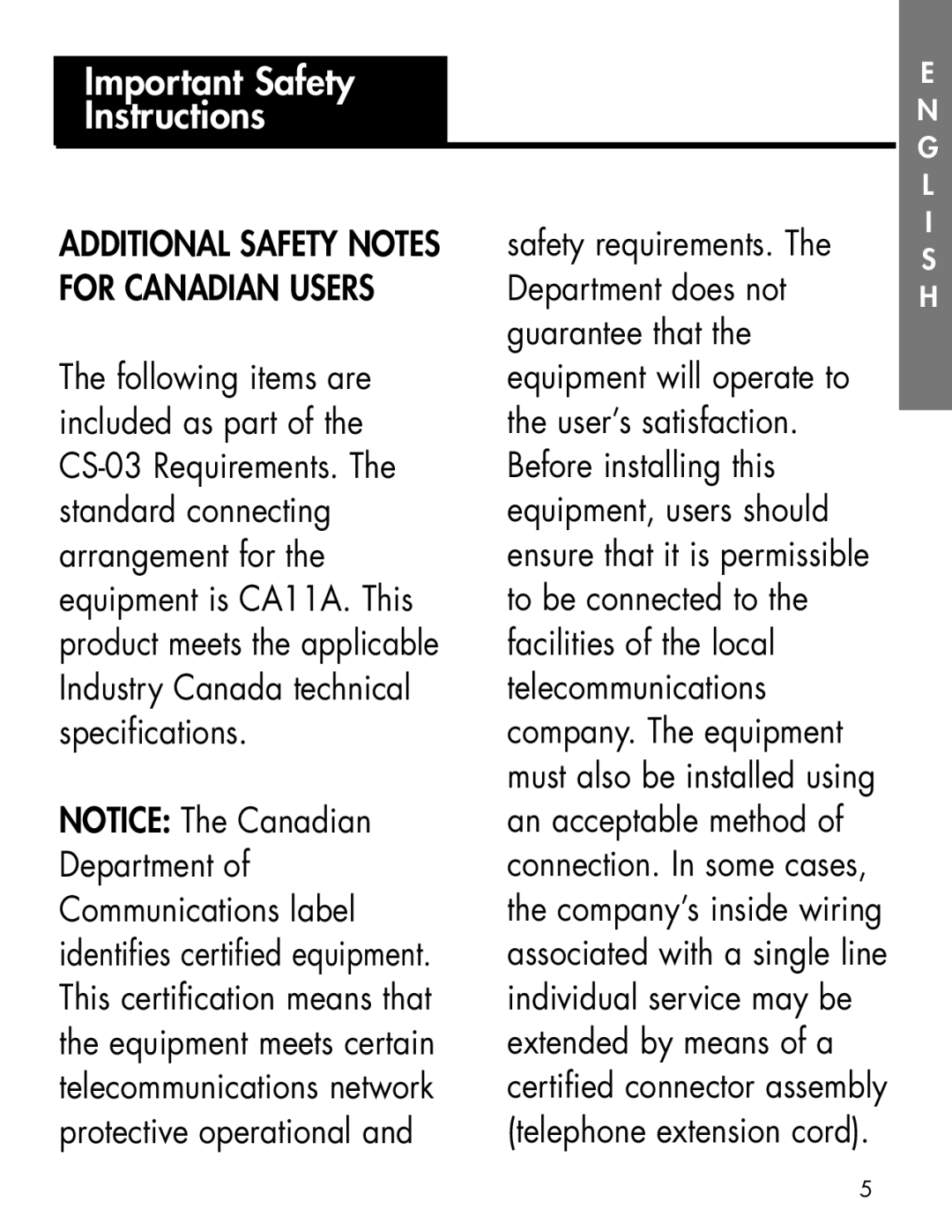 Ameriphone AM-RX2 manual Additional Safety Notes for Canadian Users 