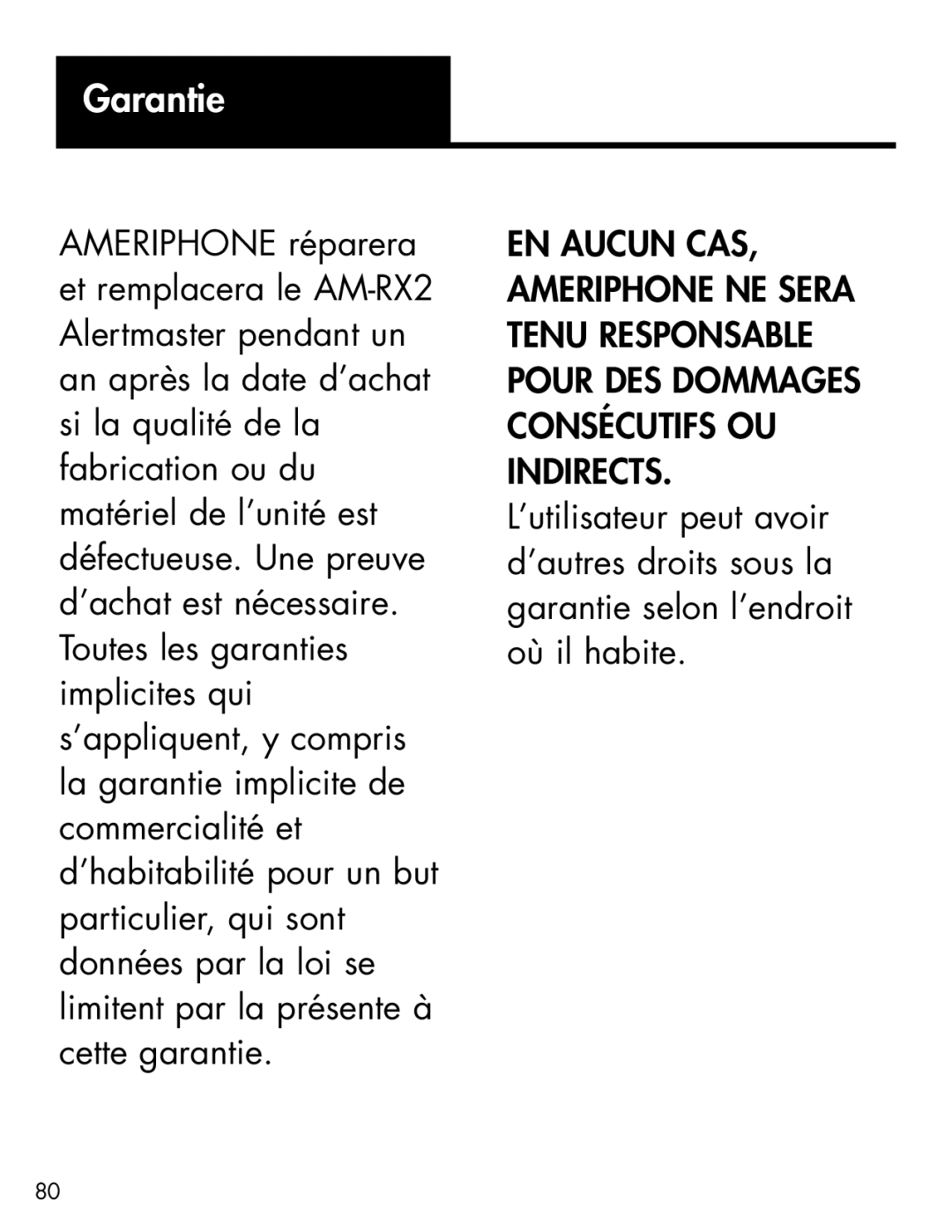 Ameriphone AM-RX2 manual Garantie 