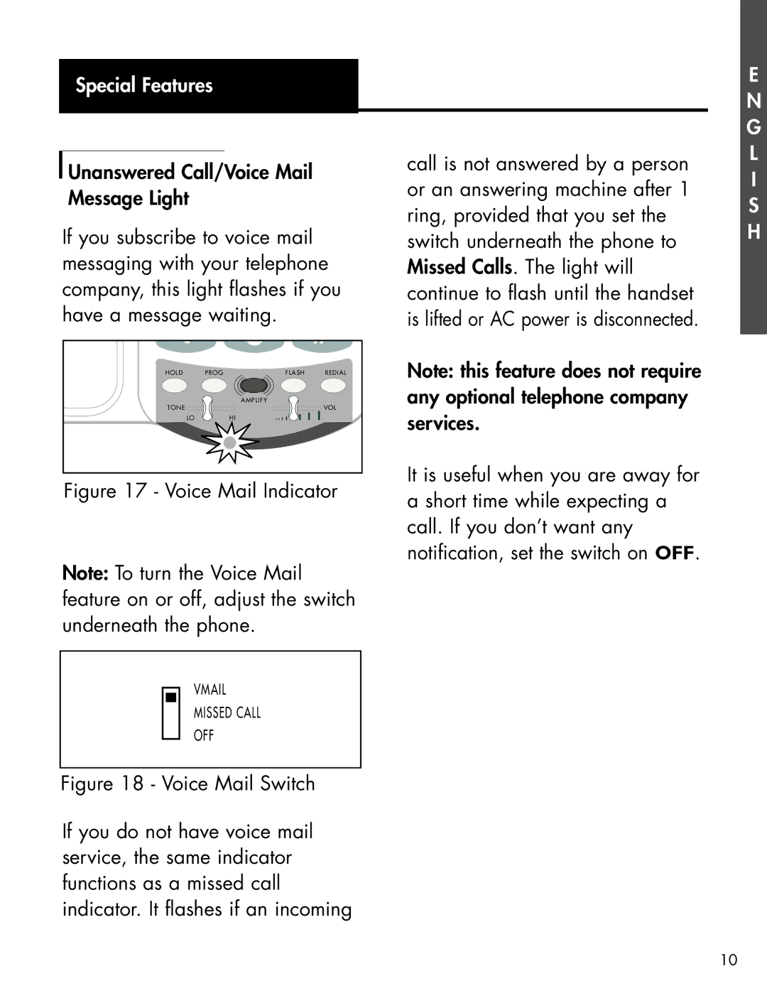 Ameriphone AMPLIFIED TELEPHONE manual Special Features, Voice Mail Indicator 