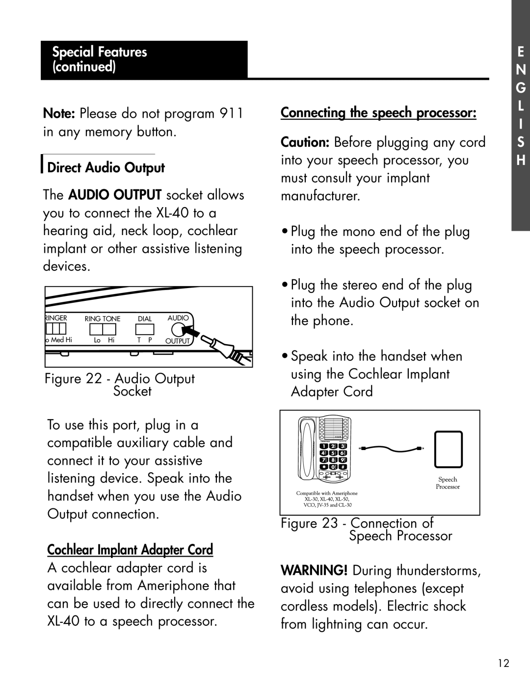 Ameriphone AMPLIFIED TELEPHONE manual Connection of Speech Processor 