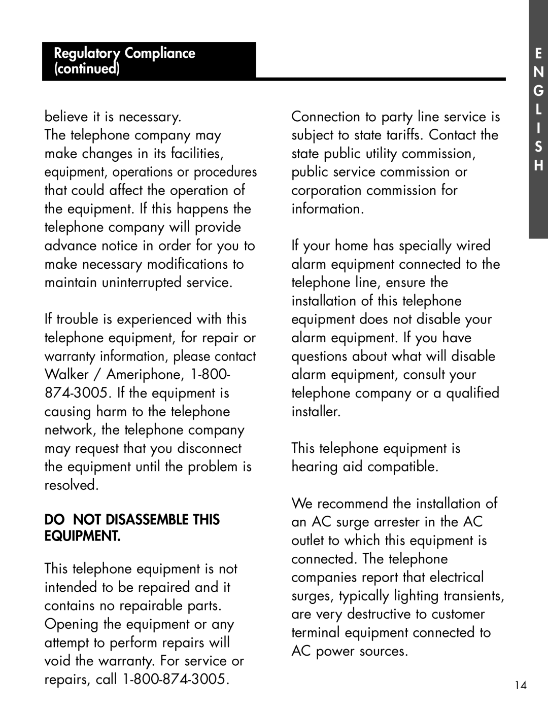 Ameriphone AMPLIFIED TELEPHONE manual Do not Disassemble this Equipment 