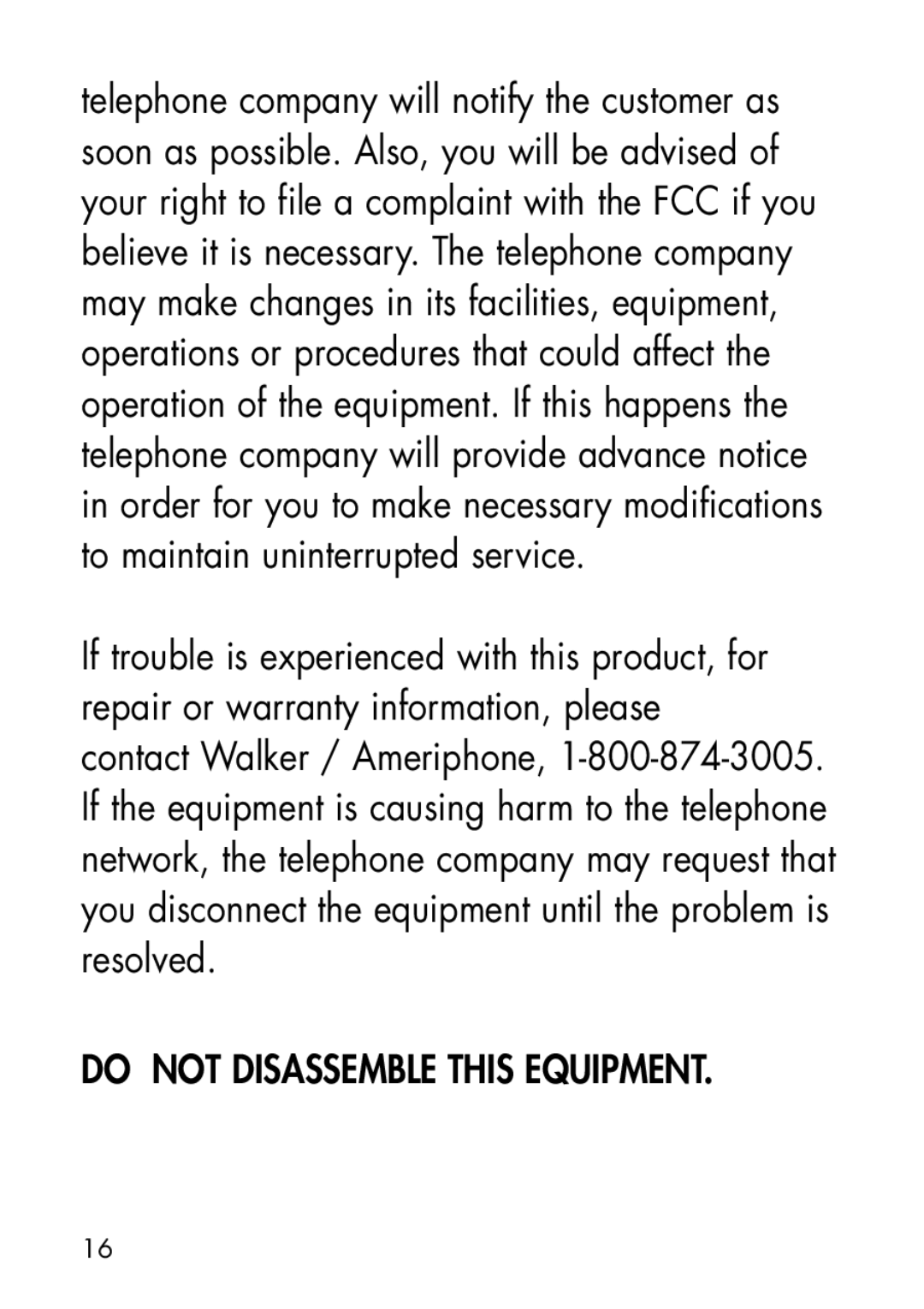 Ameriphone CA-100, CA-200 manual Do not Disassemble this Equipment 