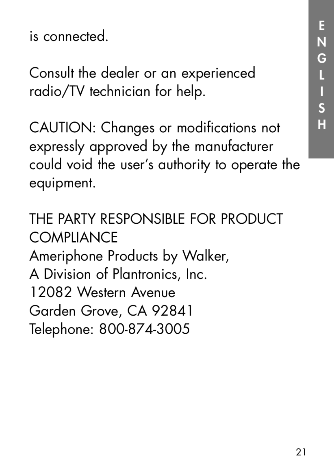 Ameriphone CA-200, CA-100 manual Is connected, Party Responsible for Product Compliance 