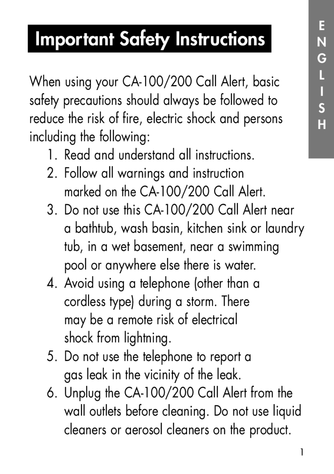 Ameriphone CA-200, CA-100 manual Important Safety Instructions, Read and understand all instructions 