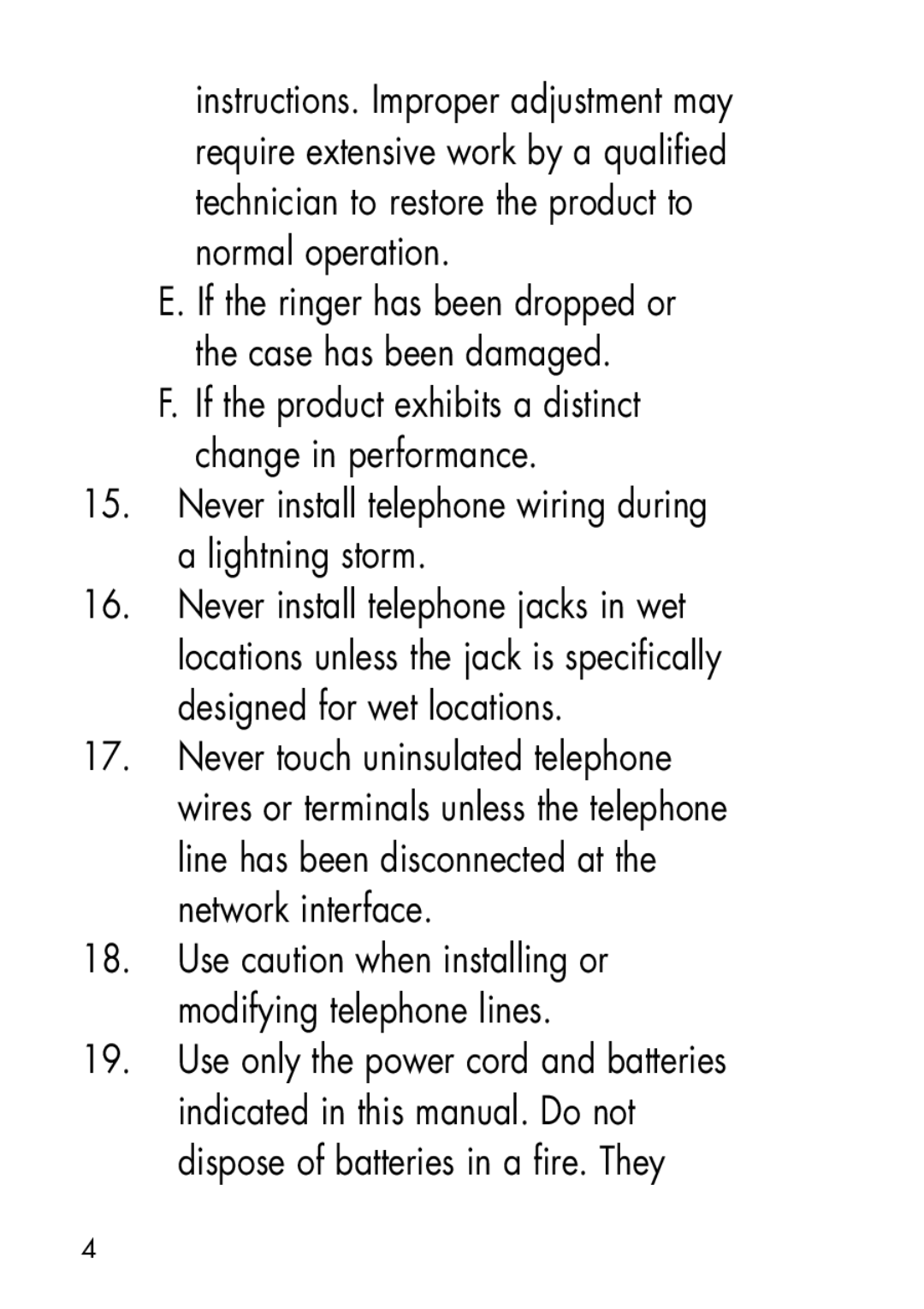 Ameriphone CA-100, CA-200 manual Never install telephone wiring during a lightning storm 