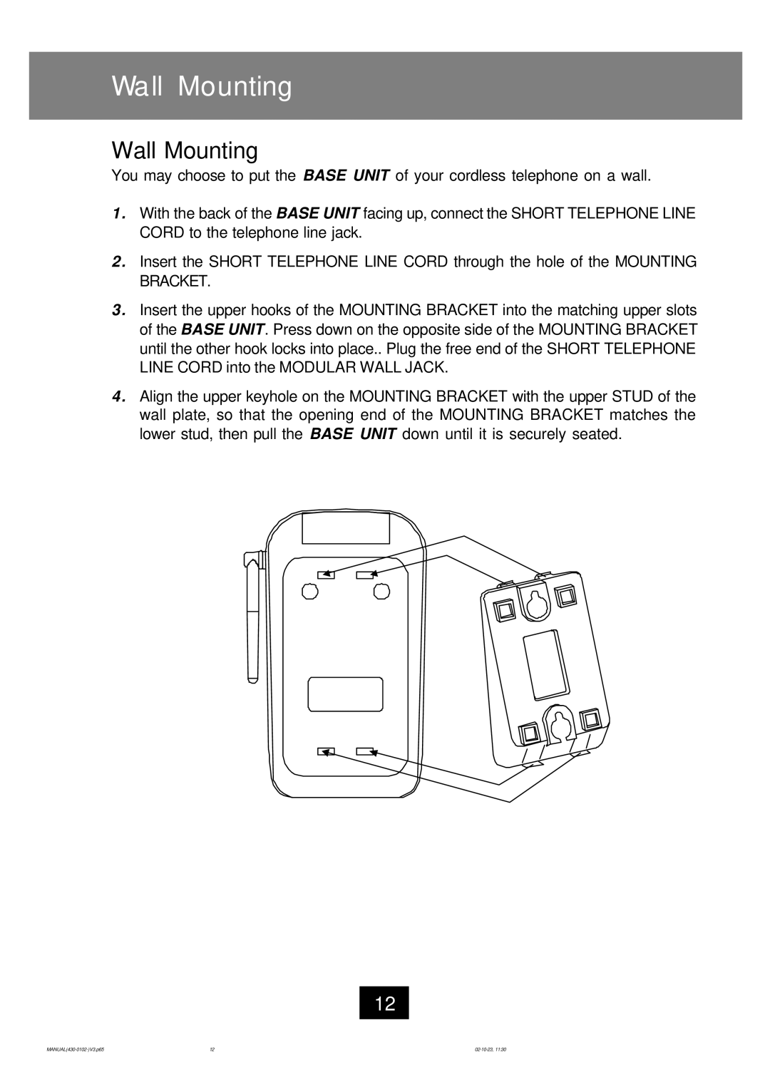 Ameriphone CL-40 operating instructions Wall Mounting 