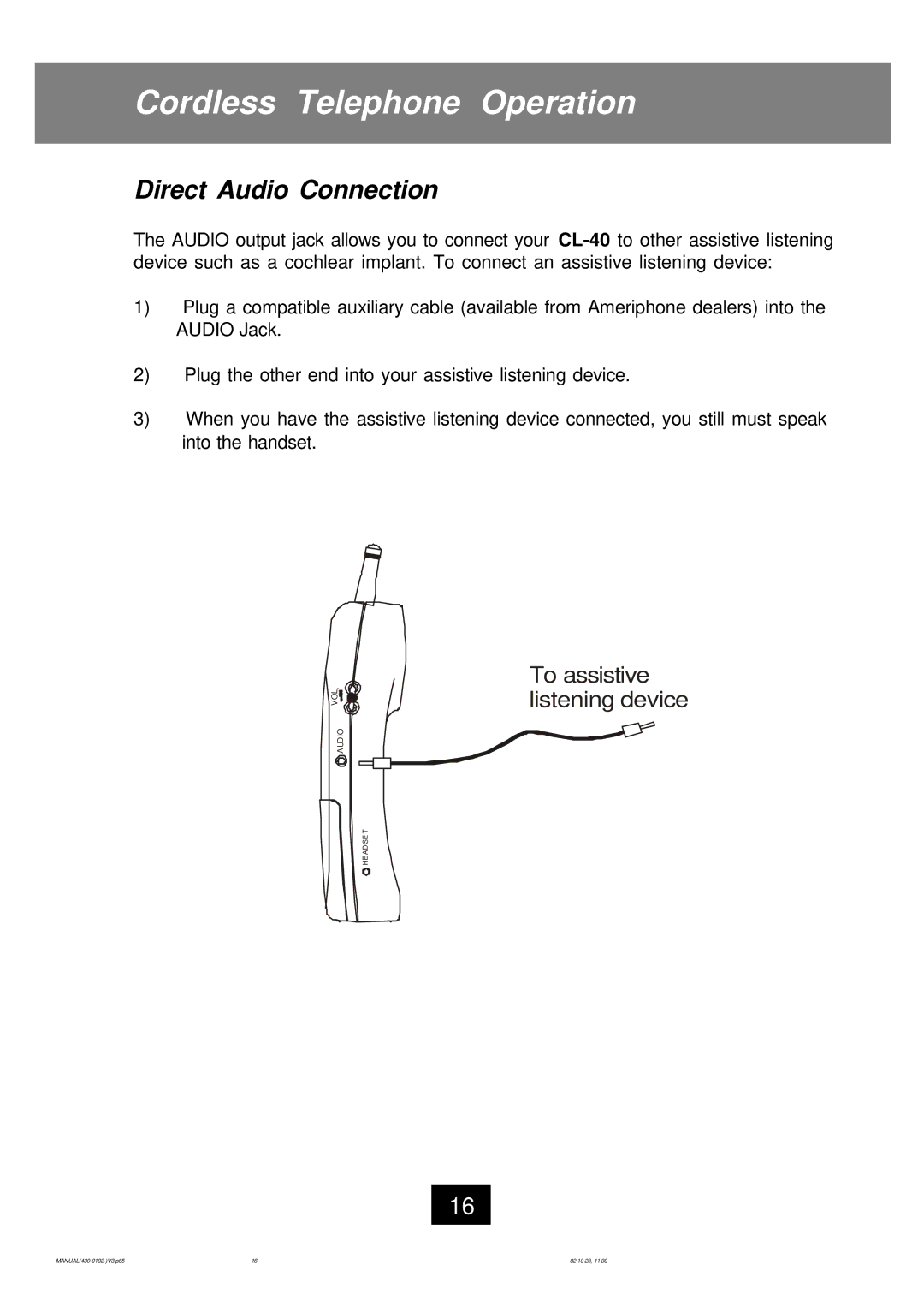 Ameriphone CL-40 operating instructions Direct Audio Connection 