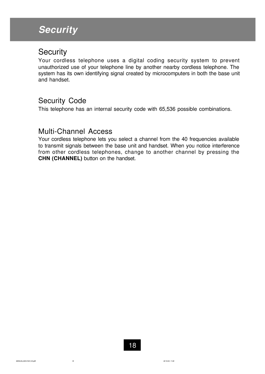 Ameriphone CL-40 operating instructions Security Code, Multi-Channel Access 