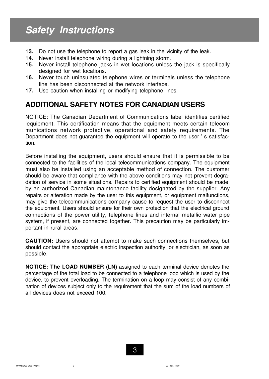 Ameriphone CL-40 operating instructions Additional Safety Notes for Canadian Users 