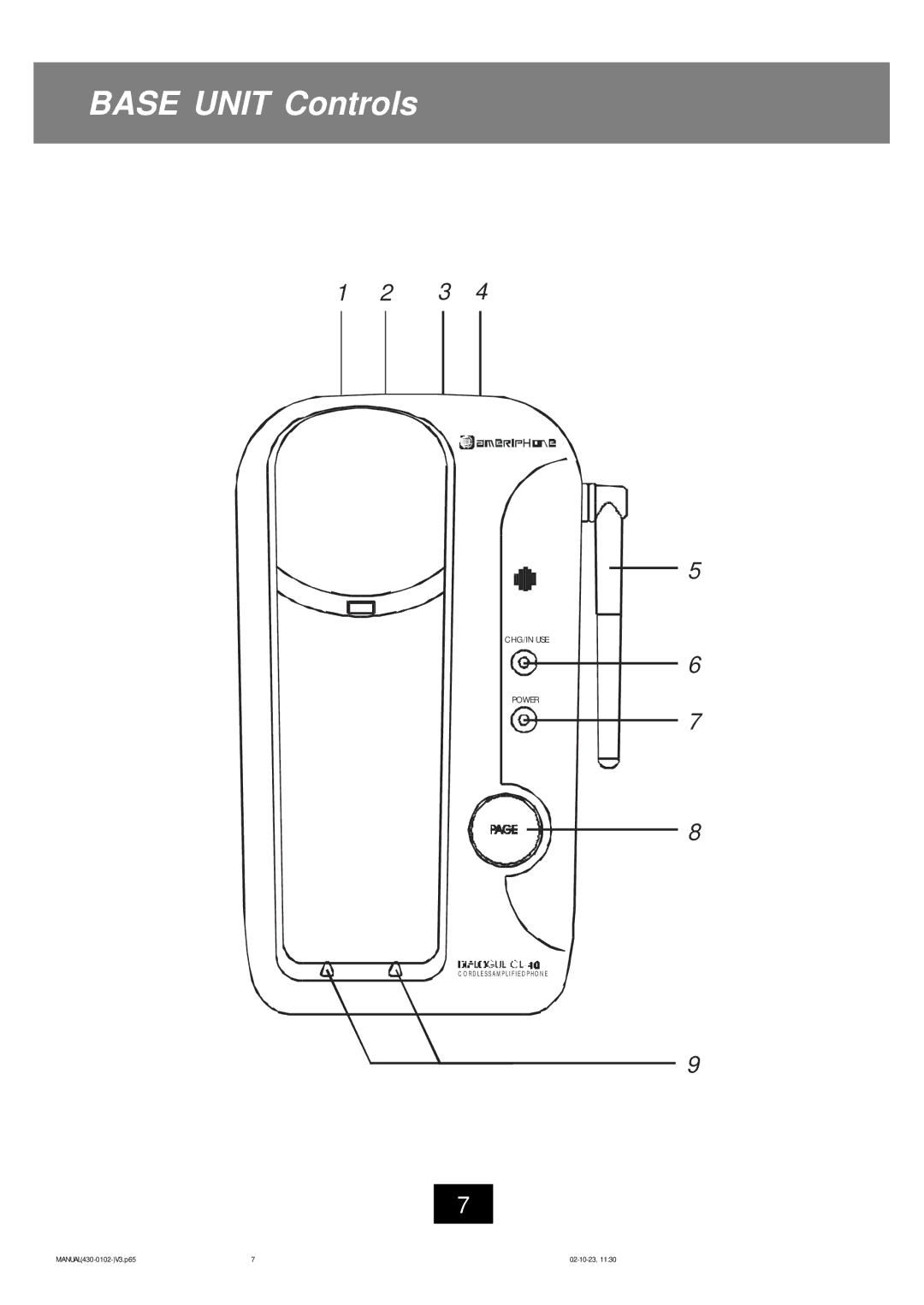 Ameriphone CL-40 operating instructions Base Unit Controls 