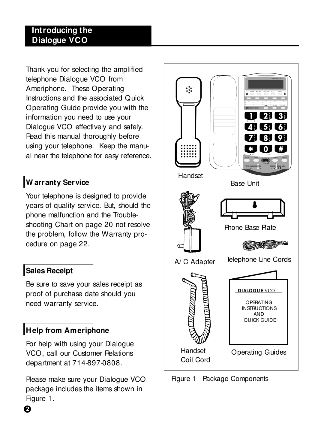 Ameriphone DIALOGUE VCO Introducing the Dialogue VCO, Warranty Service, Sales Receipt, Help from Ameriphone 