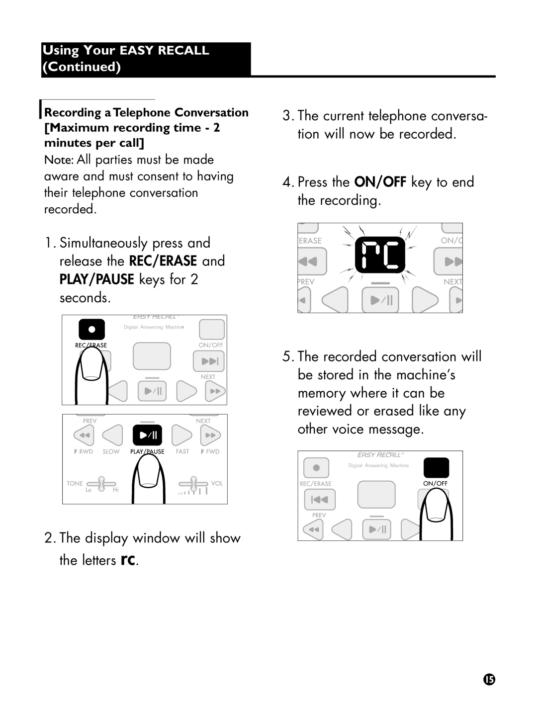 Ameriphone Digital Answering Machine operating instructions Using Your Easy Recall 