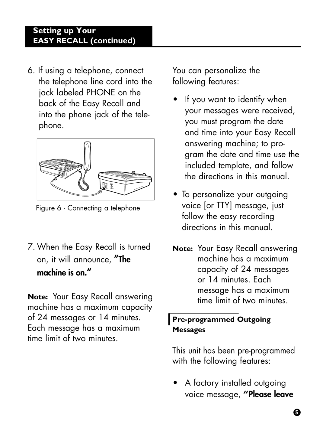 Ameriphone Digital Answering Machine operating instructions Setting up Your, Connecting a telephone 