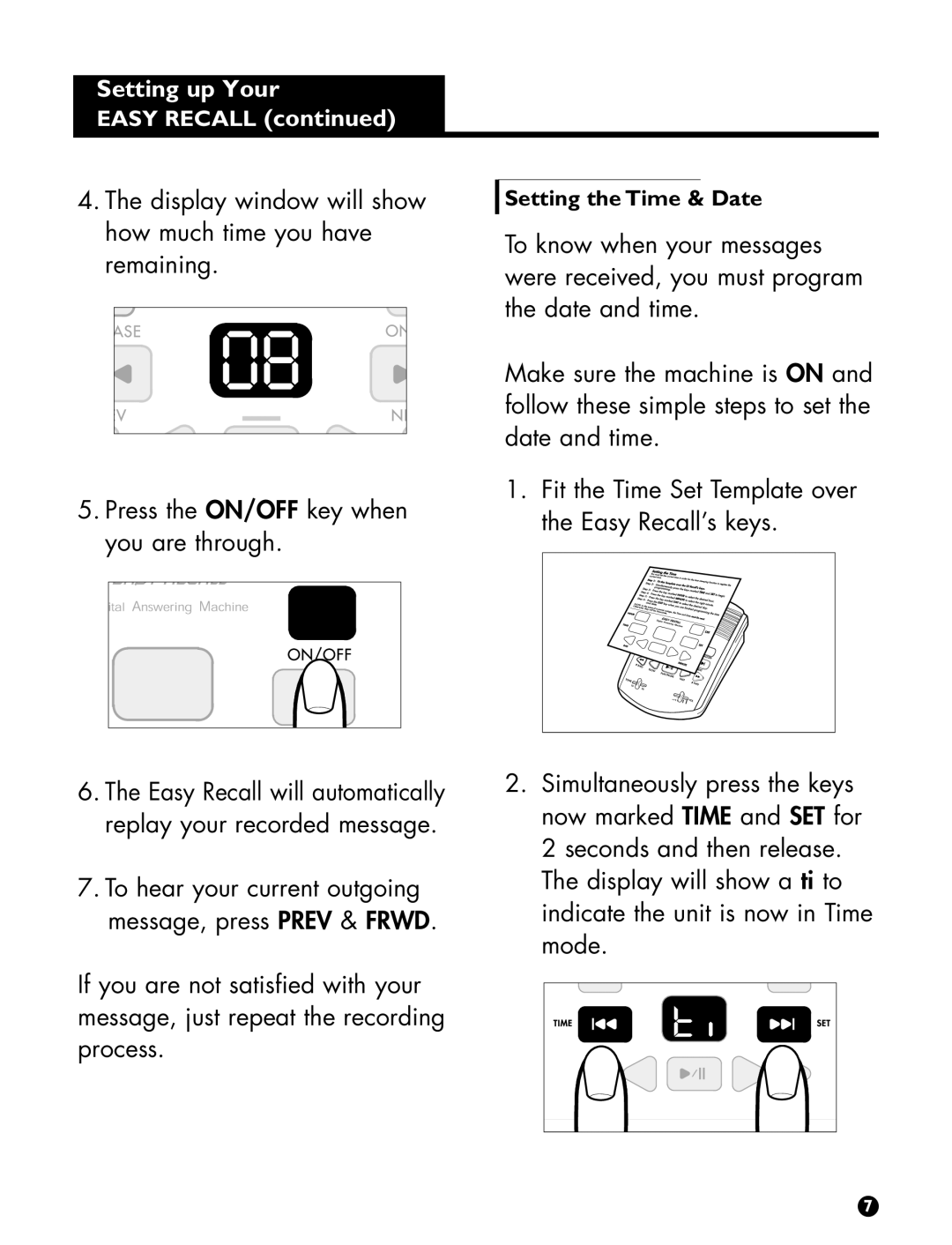 Ameriphone Digital Answering Machine operating instructions Setting the Time & Date 