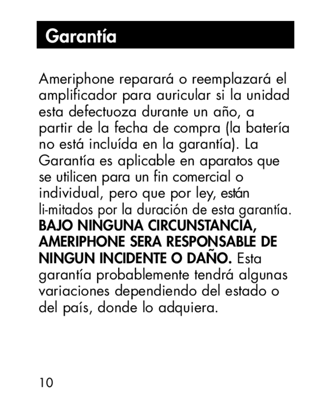 Ameriphone HA30, HA40 manual Garantía 