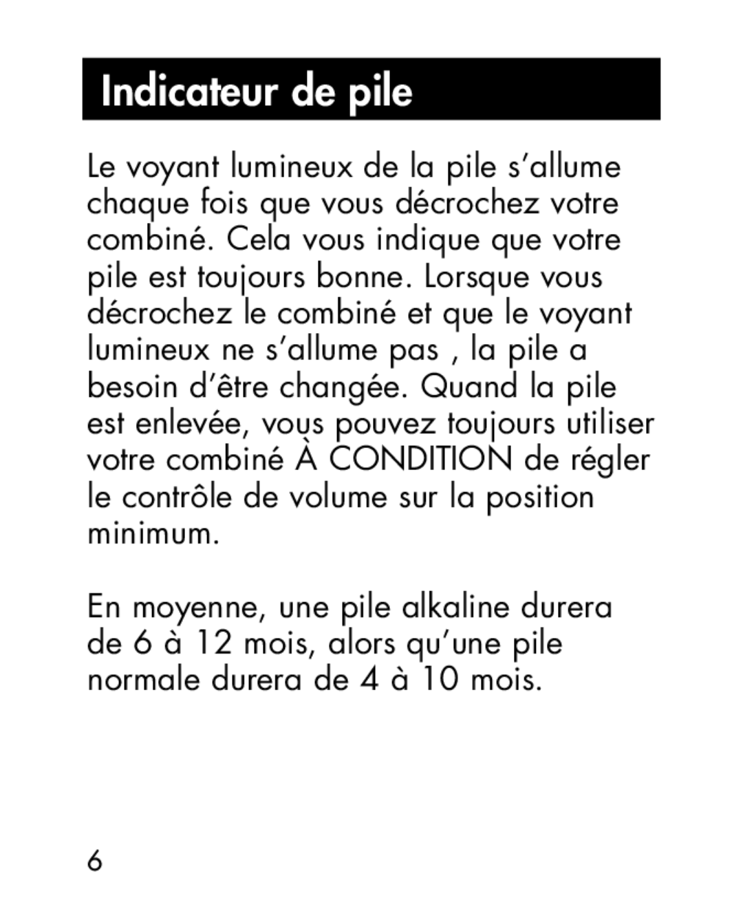 Ameriphone HA40, HA30 manual Indicateur de pile 