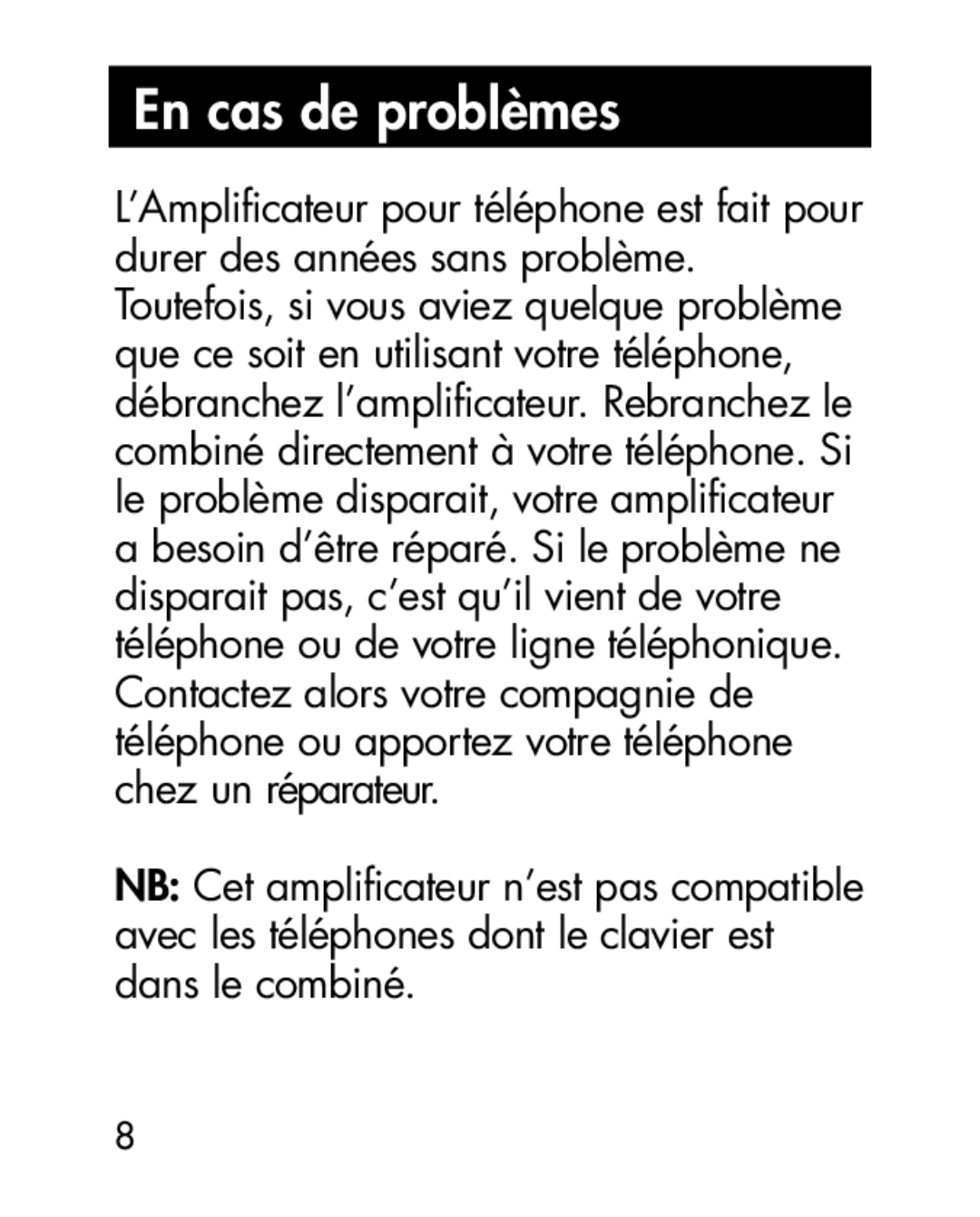 Ameriphone HA40, HA30 manual En cas de problèmes 