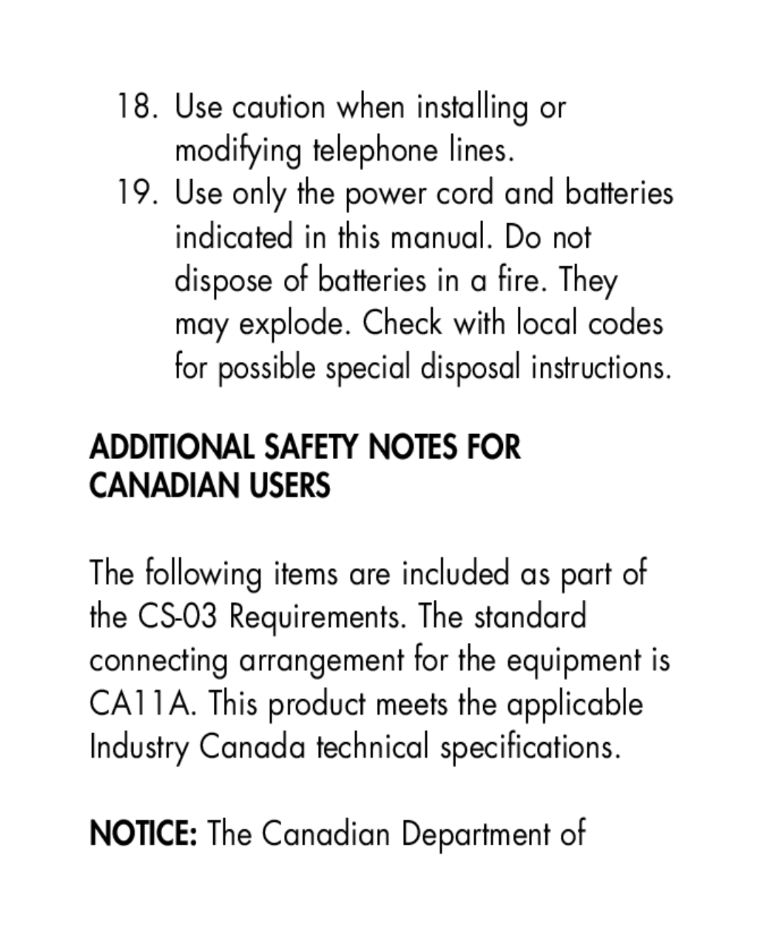 Ameriphone HA30, HA40 manual Additional Safety Notes for Canadian Users 