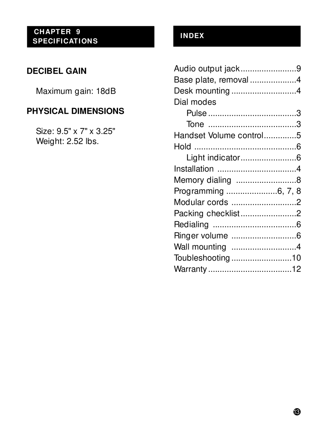 Ameriphone JB-20 operating instructions Decibel Gain 