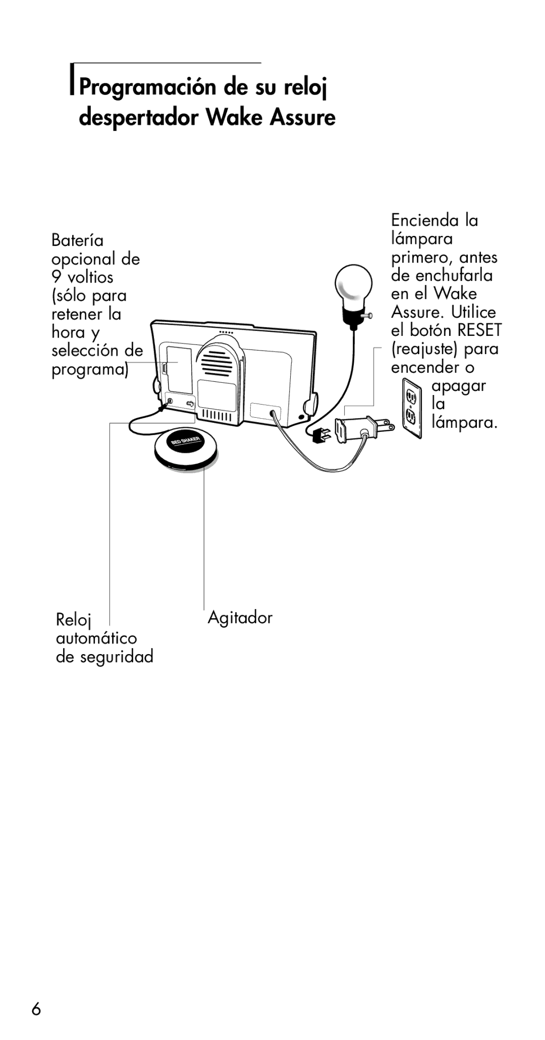 Ameriphone M18599 manual Programación de su reloj despertador Wake Assure 