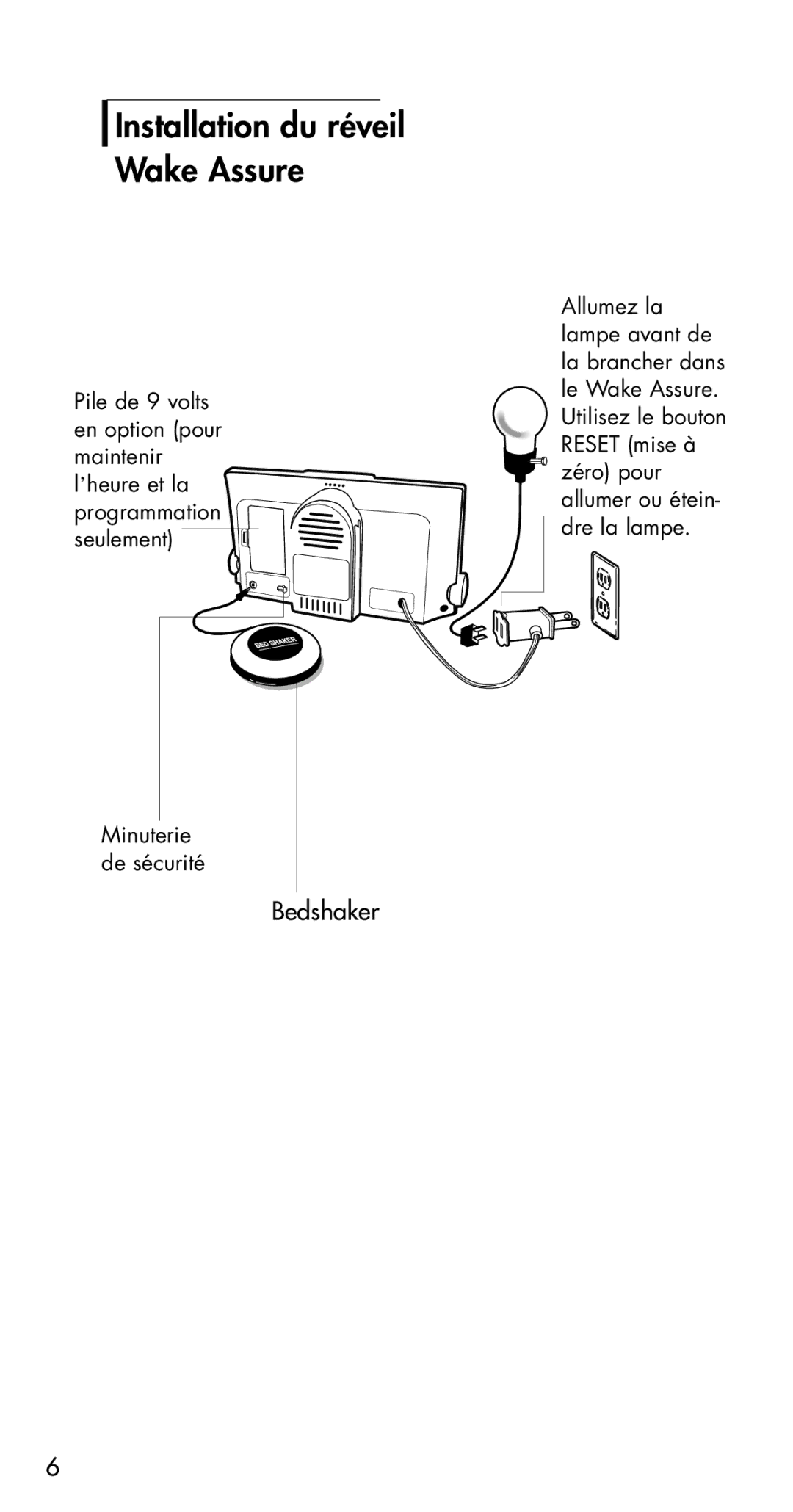 Ameriphone M18599 manual Installation du réveil Wake Assure 