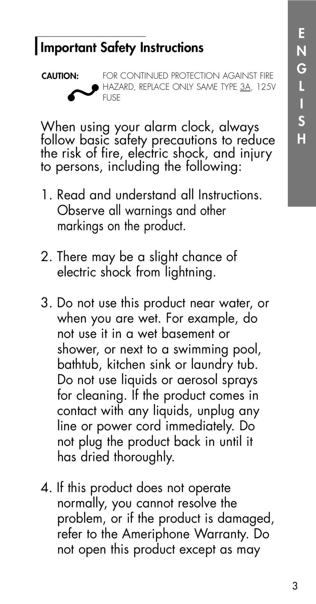 Ameriphone M18599 manual Important Safety Instructions, L I S H 