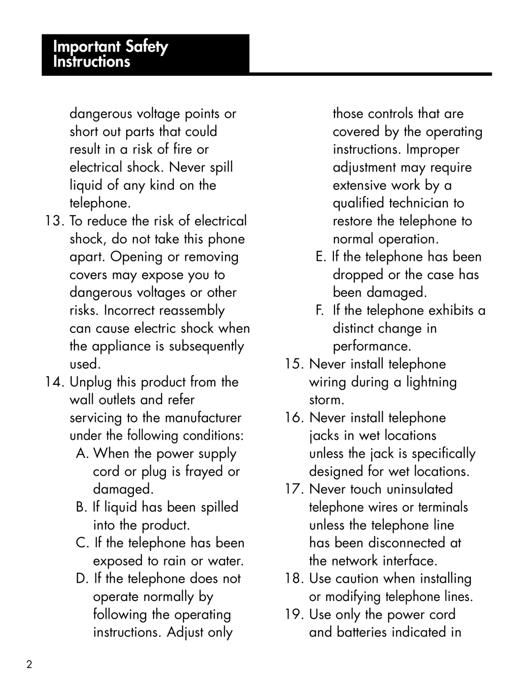 Ameriphone P-300 manual Important Safety Instructions 