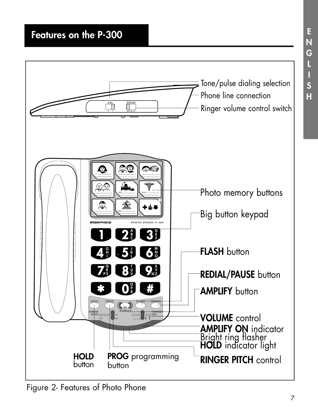 Ameriphone manual Features on the P-300, Big button keypad 