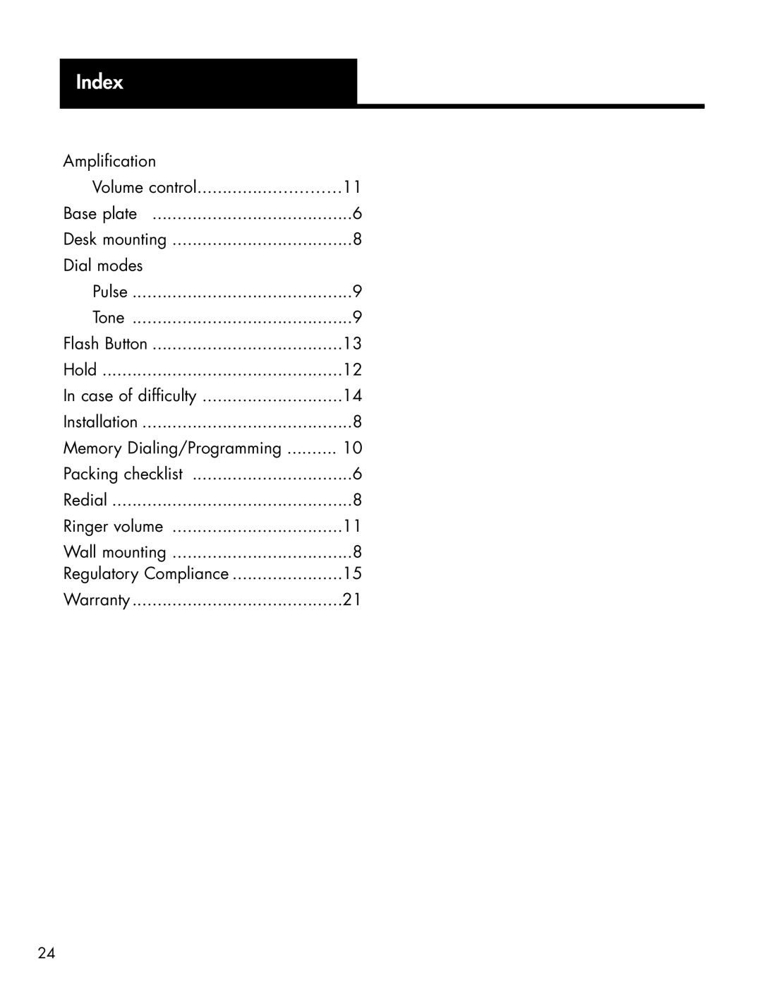 Ameriphone P-300 manual Index 