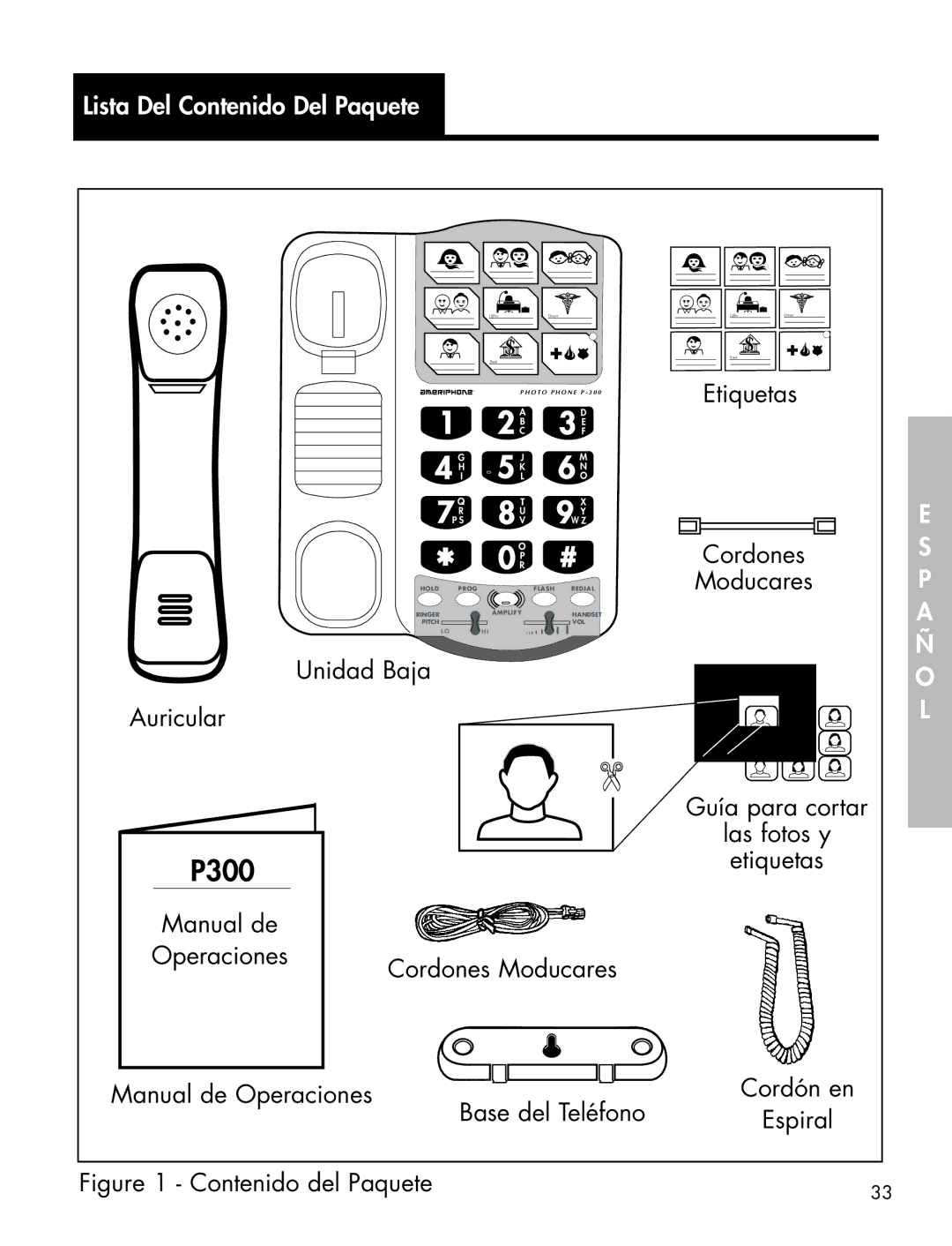 Ameriphone P-300 manual Lista Del Contenido Del Paquete, Etiquetas, Cordones, Moducares 