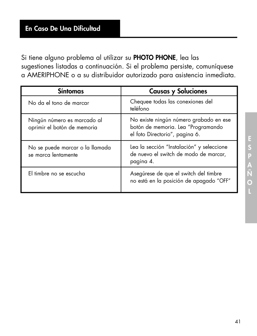 Ameriphone P-300 manual En Caso De Una Dificultad 