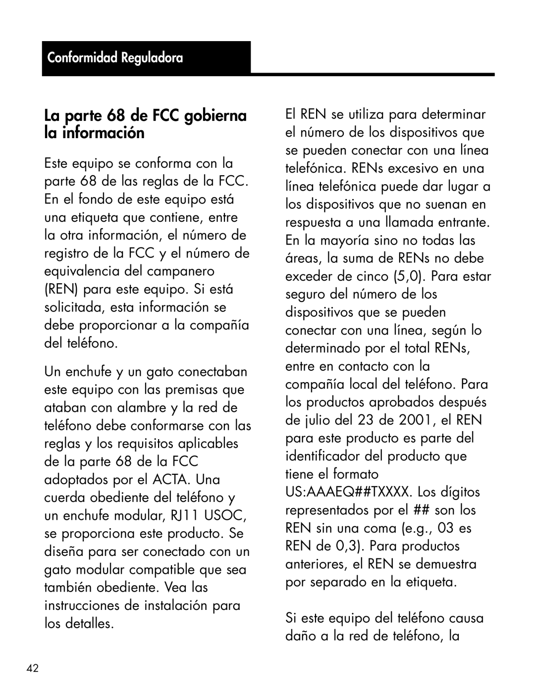 Ameriphone P-300 manual La parte 68 de FCC gobierna la información, Conformidad Reguladora 