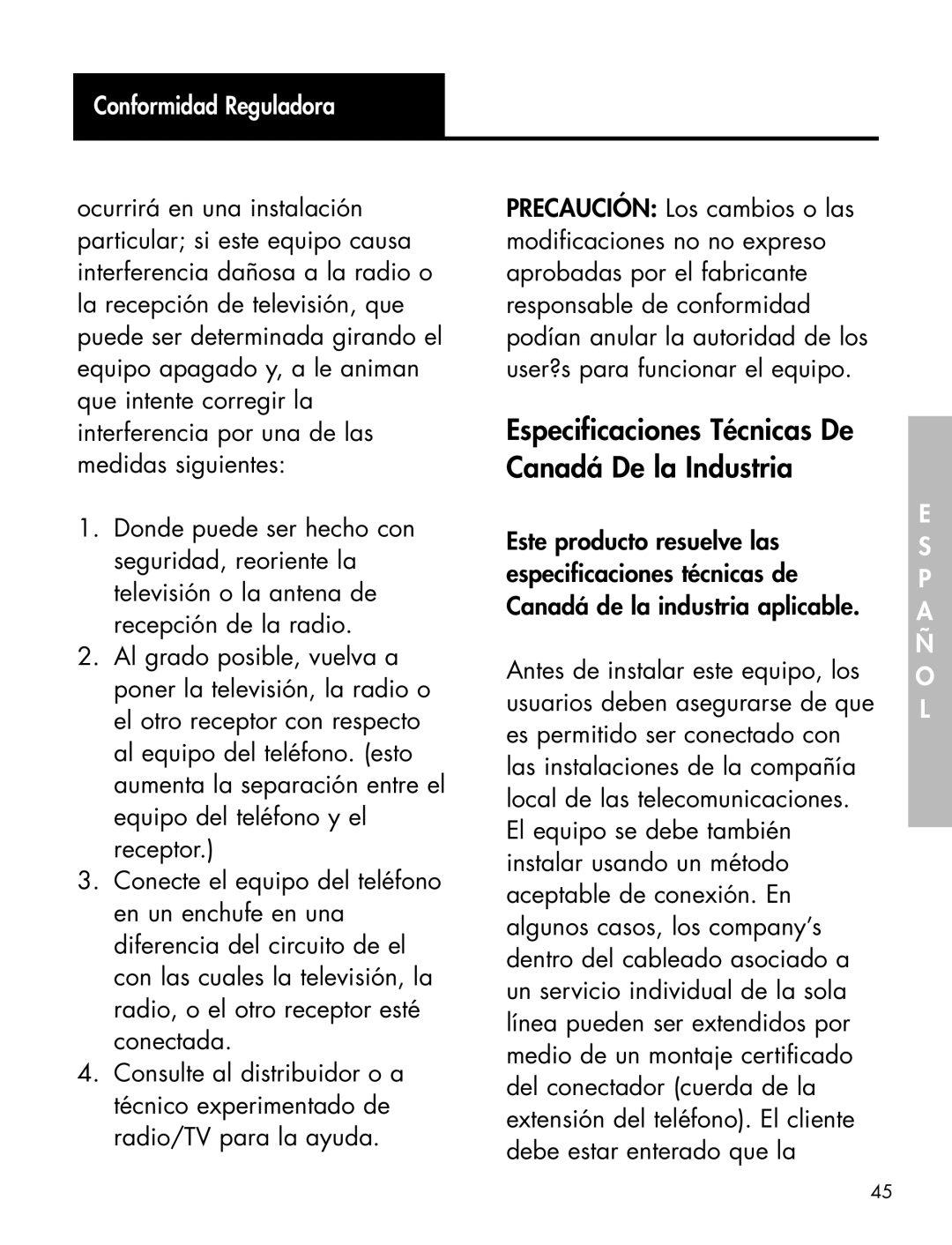 Ameriphone P-300 manual Especificaciones Técnicas De Canadá De la Industria 