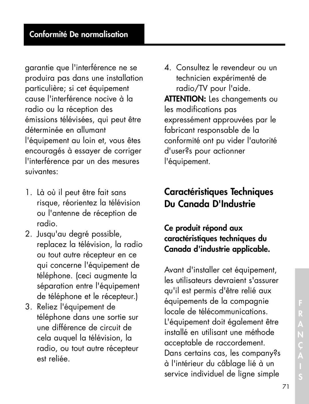 Ameriphone P-300 manual Caractéristiques Techniques Du Canada DIndustrie 