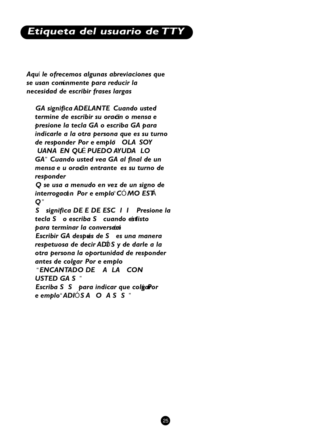 Ameriphone Q90D operating instructions Etiqueta del usuario de TTY, Encantado DE Hablar CON Usted GA SK 