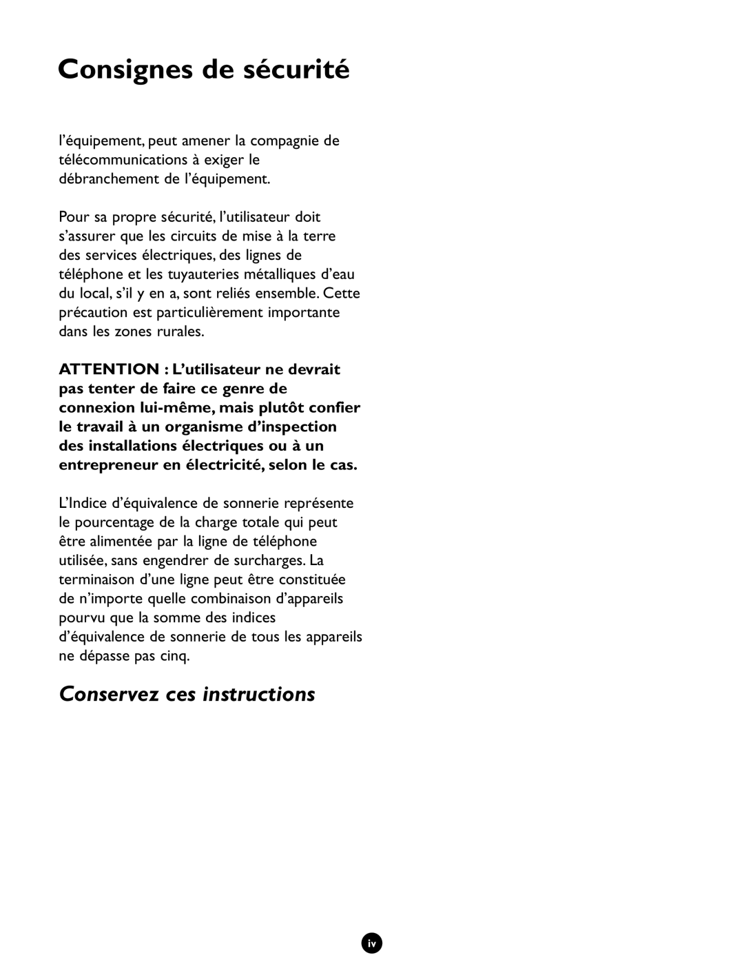 Ameriphone Q90D operating instructions Consignes de sécurité 