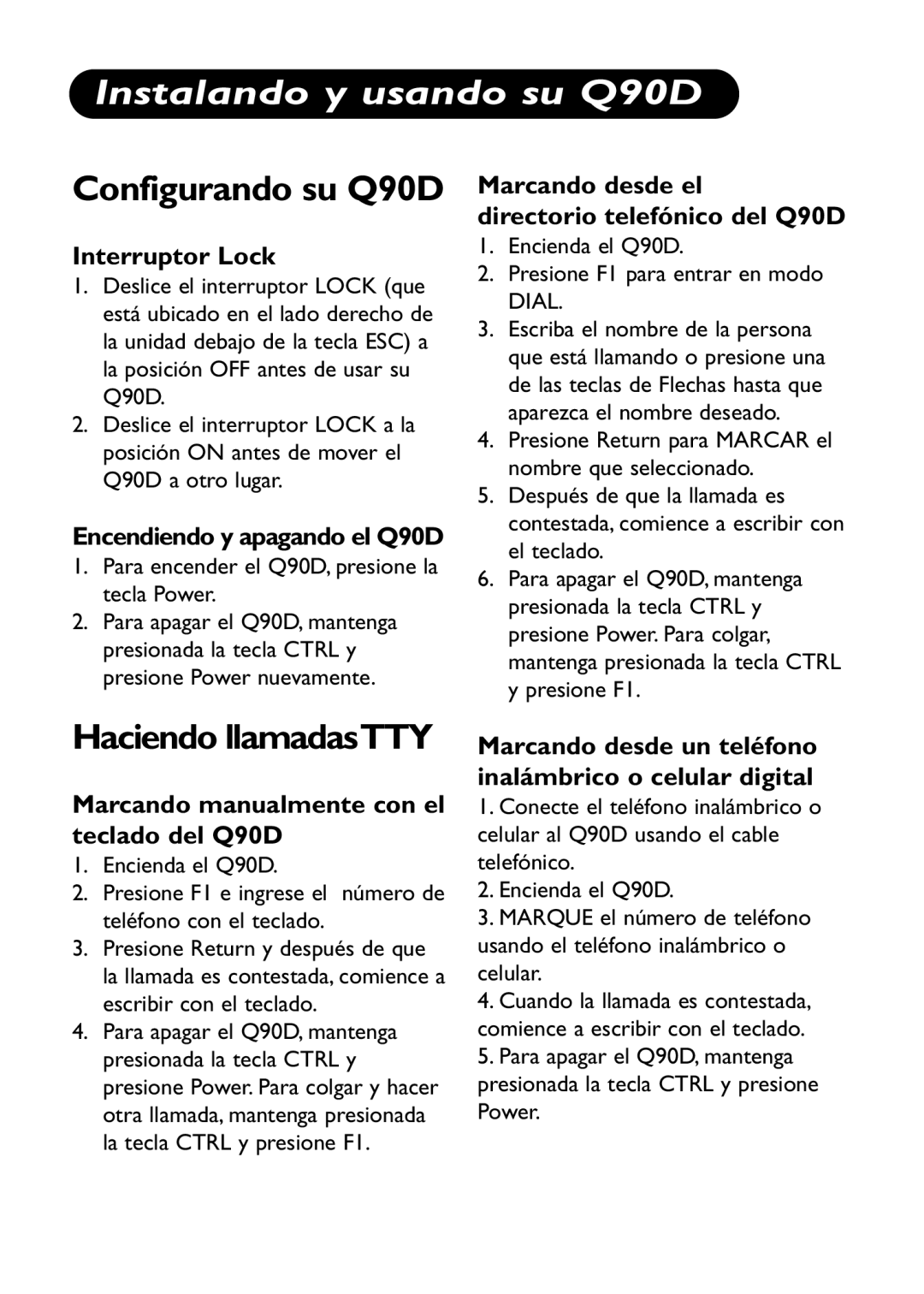 Ameriphone operating instructions Instalando y usando su Q90D, Configurando su Q90D 