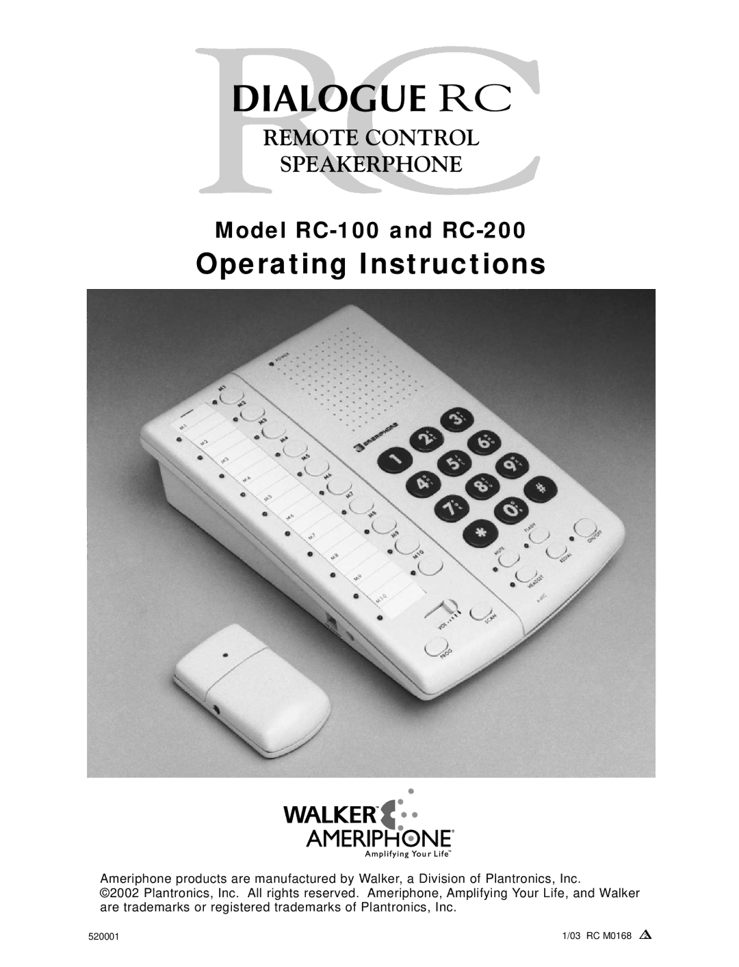 Ameriphone RC-200, RC-100 operating instructions Rcdialogue RC 