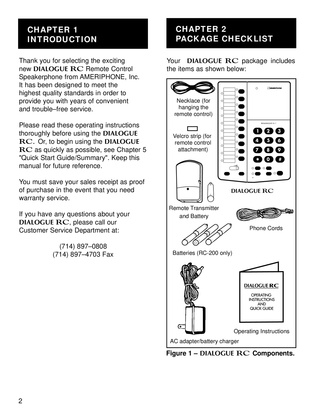 Ameriphone RC-100, RC-200 operating instructions Chapter Introduction, Package Checklist, 714 714 897-4703 Fax 