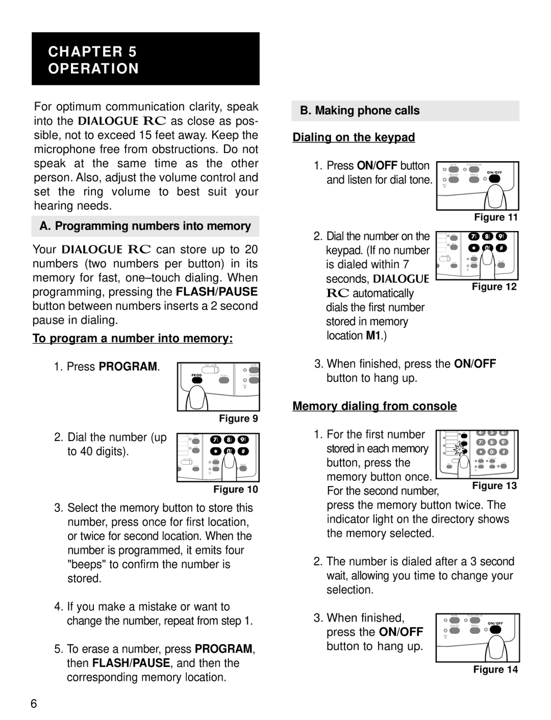 Ameriphone RC-100, RC-200 Chapter Operation, Making phone calls Dialing on the keypad, Programming numbers into memory 