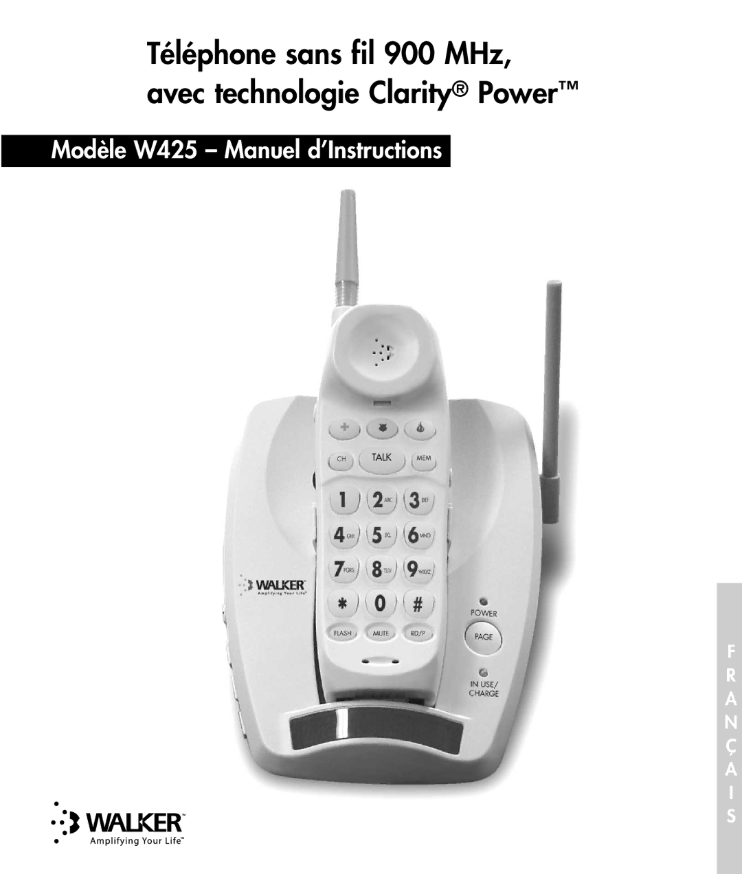 Ameriphone W425 manual Téléphone sans fil 900 MHz, avec technologie Clarity Power 