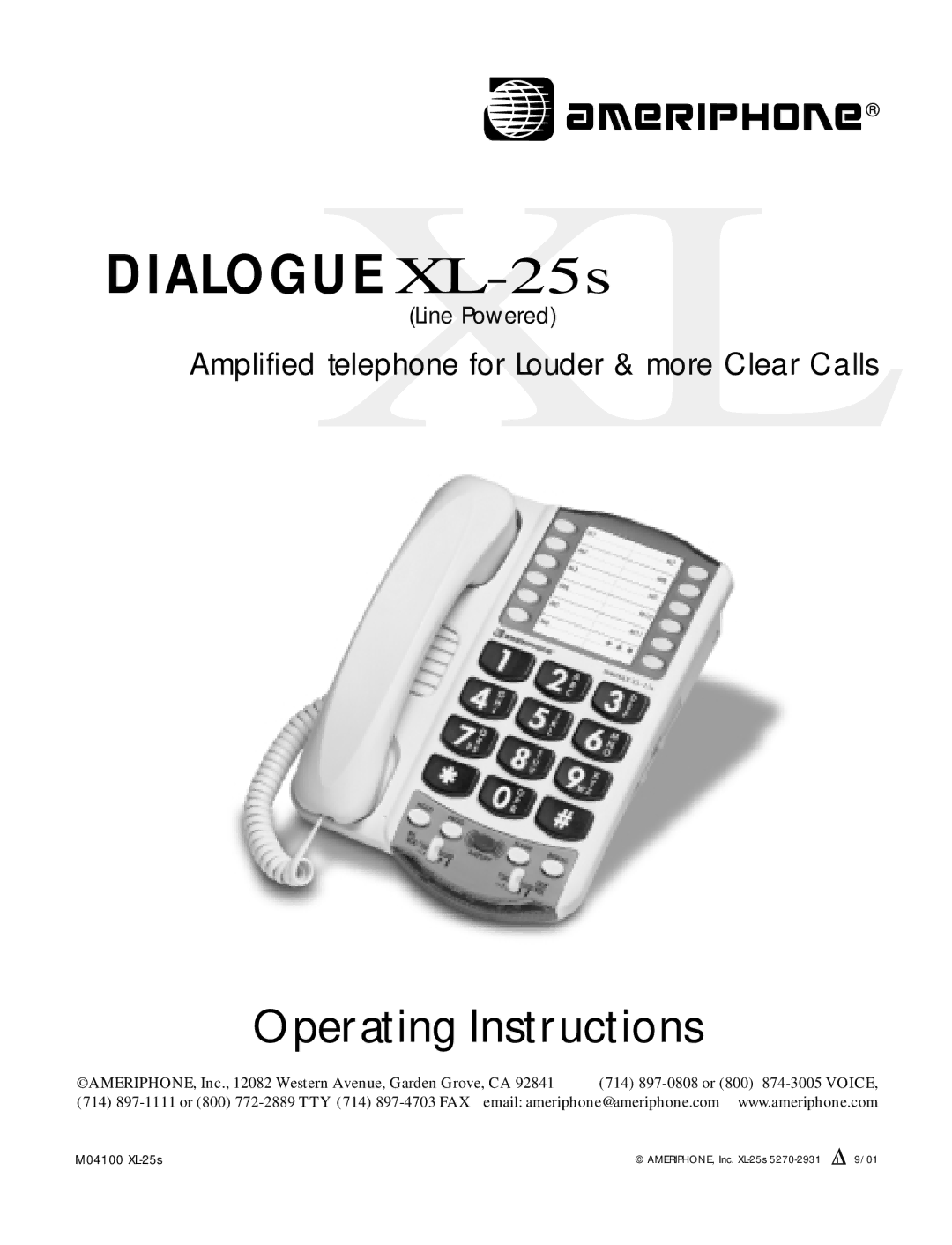 Ameriphone operating instructions DIALOGUEXLXL-25s 