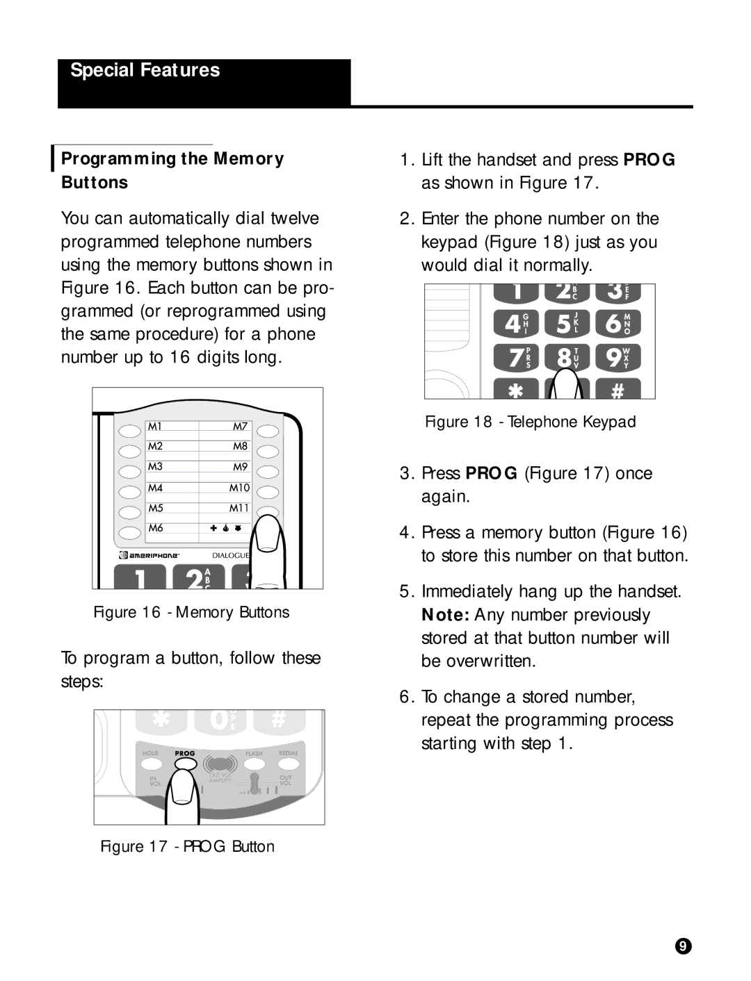 Ameriphone XL-25s operating instructions Special Features, Programming the Memory Buttons 